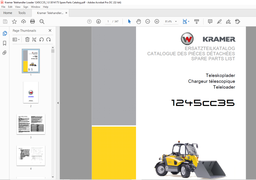 KRAMER Teleloader 1245cc35 Spare Parts List Manual 3014175 - PDF ...