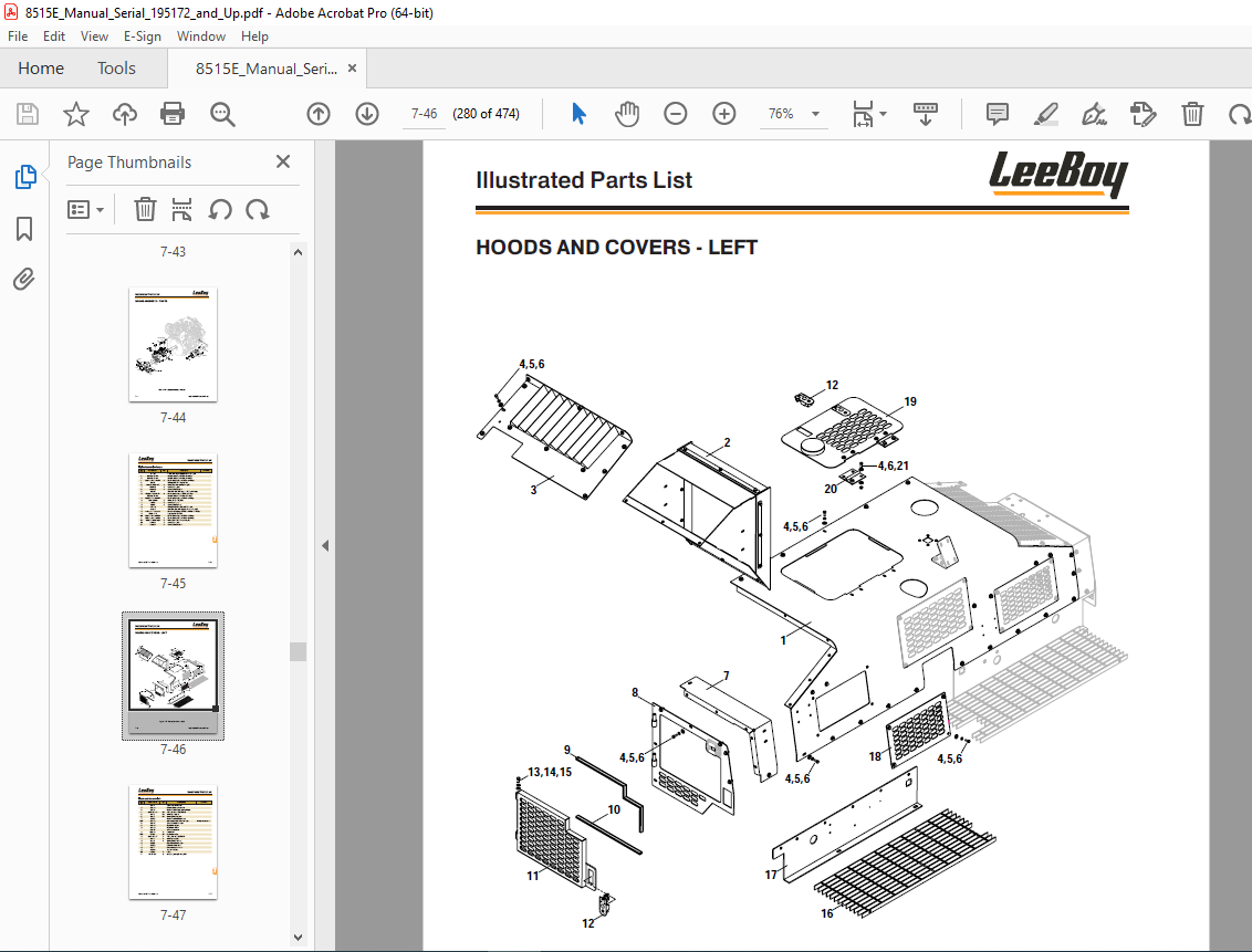 LEEBOY 8515E CONVEYOR PAVER Operations Service & Parts Manual SN 195172