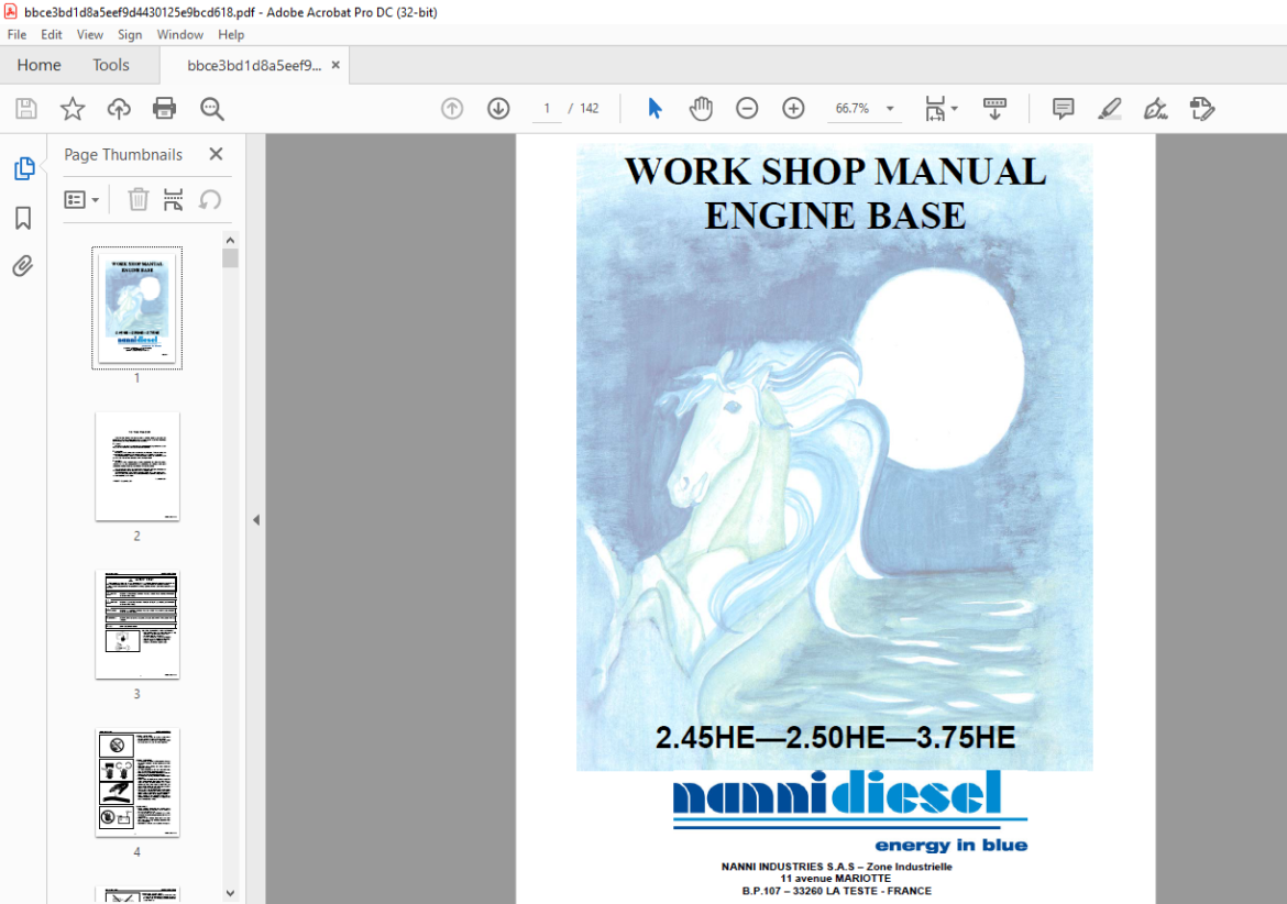 Diesel Engine Handbook Nanni Diesel Engine Base 2.45HE 2.50HE 3.75HE Workshop Manual 60300071 ...