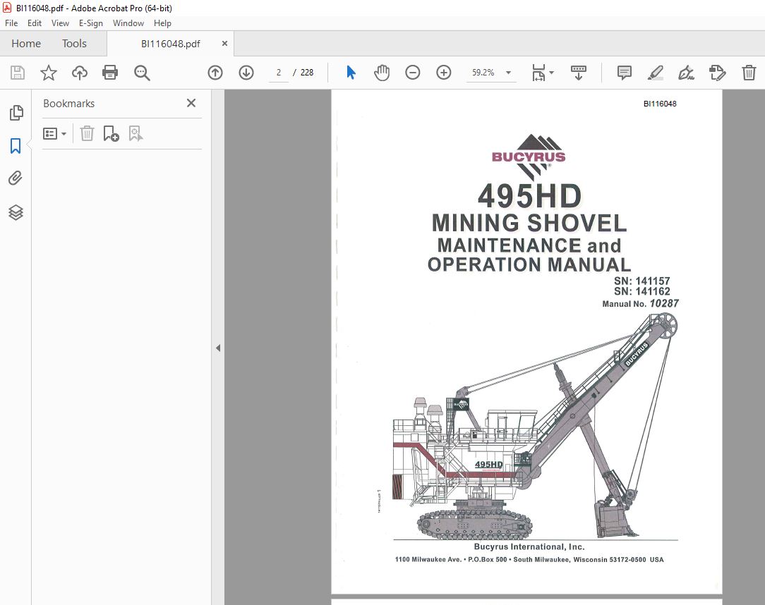 CAT Bucyrus 495HD MINING SHOVEL Maintenance & Operation Manual BI116048 ...