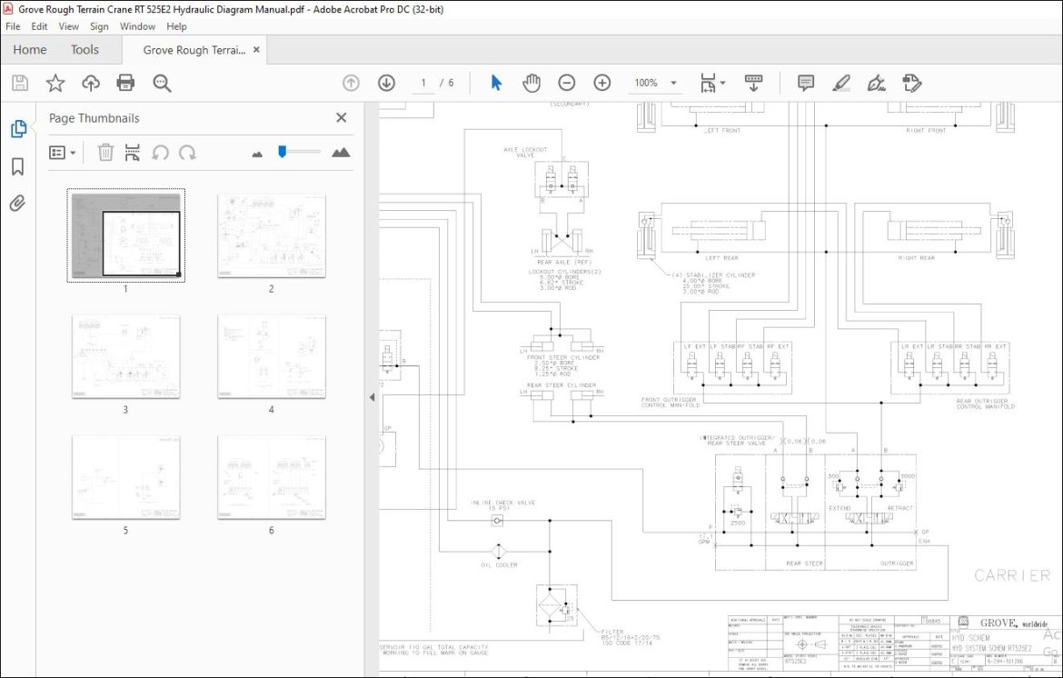 Grove Rough Terrain Crane RT 525E2 Hydraulic Diagram Manual - PDF DOWNLOAD