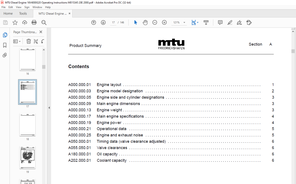 MTU Diesel Engine 16V4000G20 16V4000G40 16V4000G60 16V4000G80 Operating Instruction Manual ...