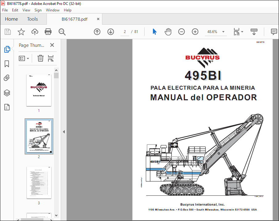 CAT BUCYRUS 495BI PALA ELECTRICA PARA LA MINERIA MANUAL del OPERADOR ...