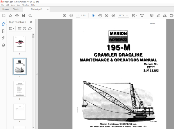 Cat Bucyrus Marion 195-M Crawler Dragline Maintenance & Operation Manual SN 23352 – PDF DOWNLOAD ...