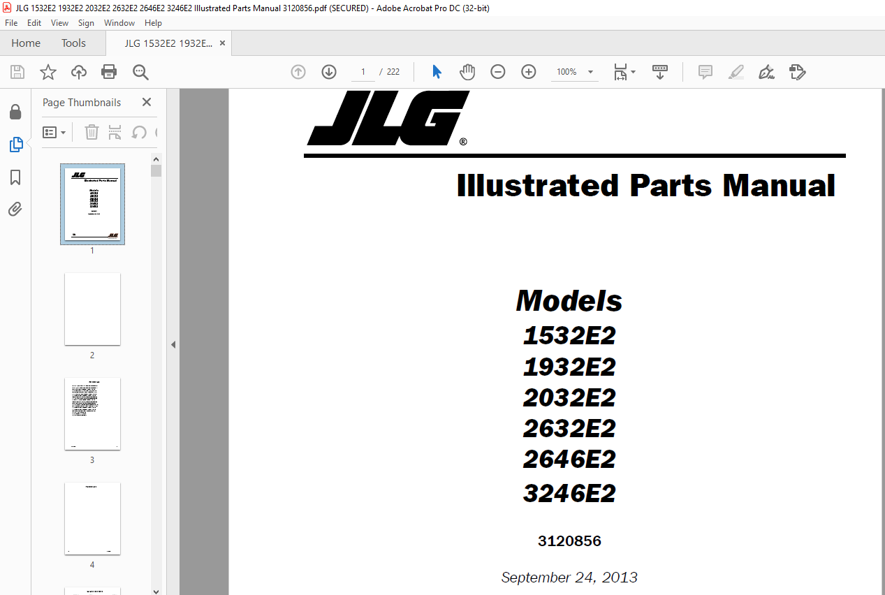 JLG 1532E2 1932E2 2032E2 2632E2 2646E2 3246E2 Illustrated Parts Manual