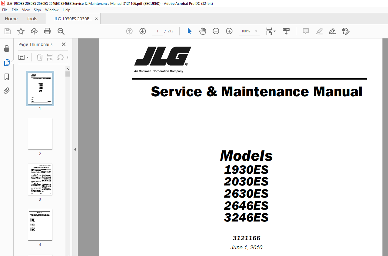 JLG 1930ES 2030ES 2630ES 2646ES 3246ES Service & Maintenance Manual
