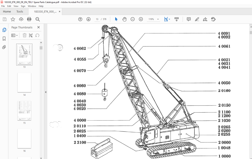 Liebherr Crawler Crane HS 843 HD Spare Parts List Manual SN183330 – PDF ...