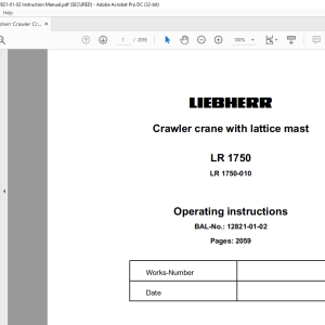 Liebherr Crawler Crane LR 1750 Operating Instruction Manual 12821-01-02 ...