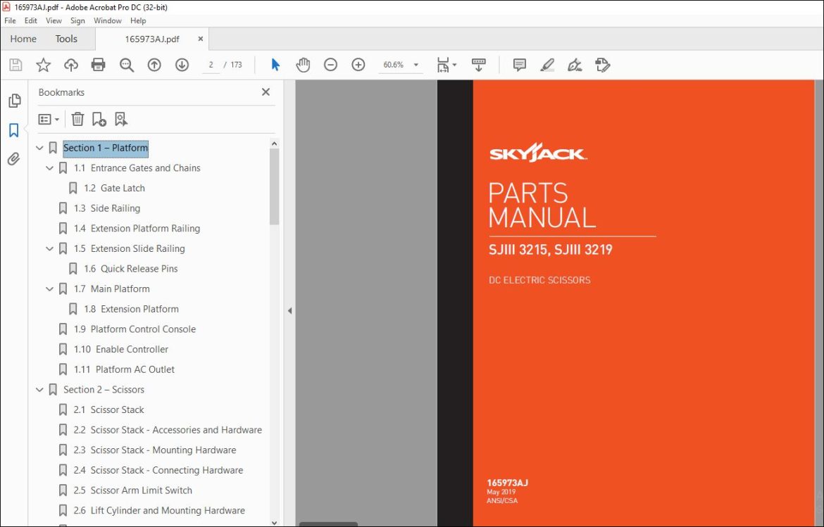 Skyjack SJIII 3215, SJIII 3219 DC Electric Scissors Parts Manual