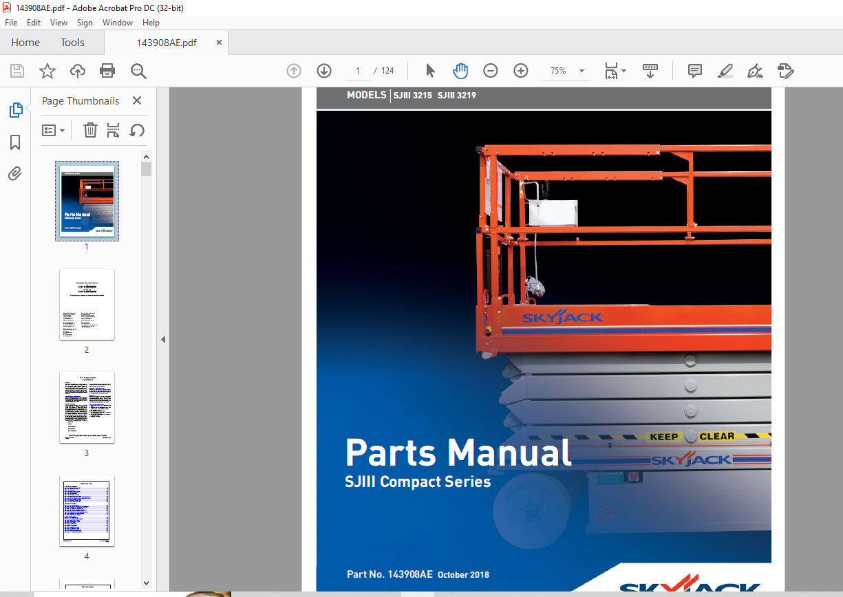 Skyjack SJIII Compact Series SJIII 3215 SJIII 3219 Parts Manual