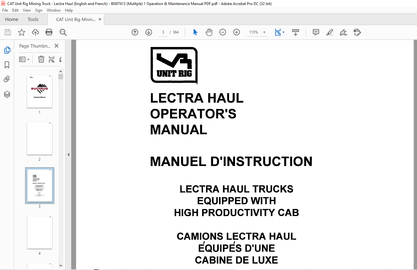 CAT Unit Rig Mining Truck Lectra Haul Operator's Manual BI007413 - PDF ...