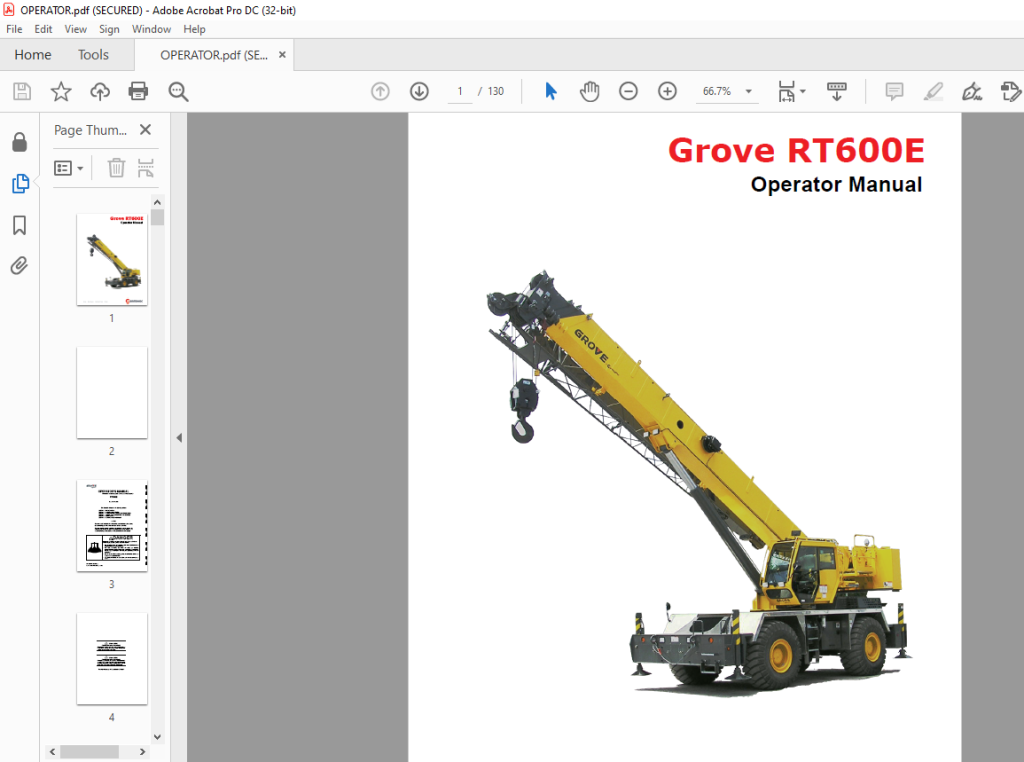 Grove Rt60e Grove Crane RT600E Operator's Manual CTRL486-00 - PDF DOWNLOAD
