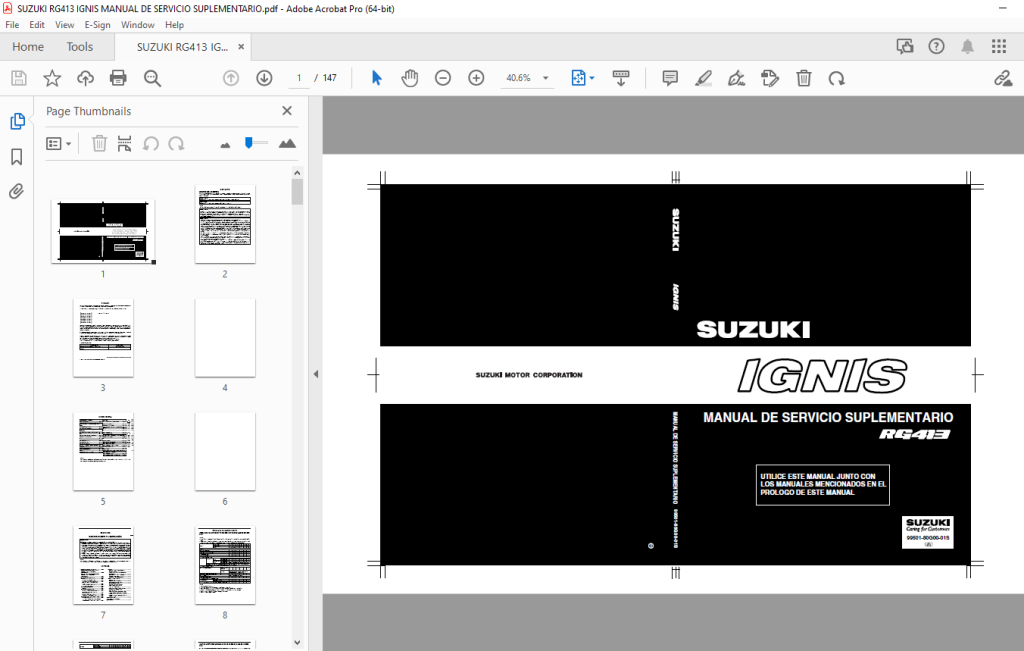 SUZUKI RG413 IGNIS MANUAL DE SERVICIO SUPLEMENTARIO PDF DOWNLOAD
