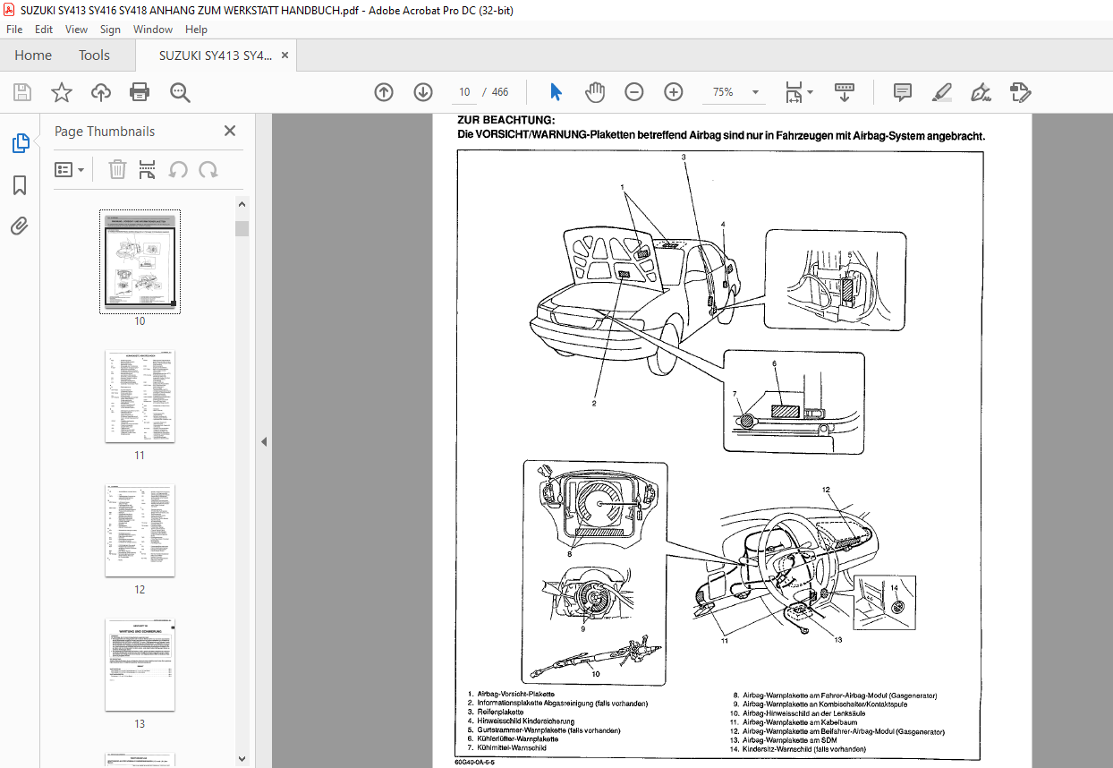 SUZUKI SY413 SY416 SY418 ANHANG ZUM WERKSTATT HANDBUCH PDF DOWNLOAD