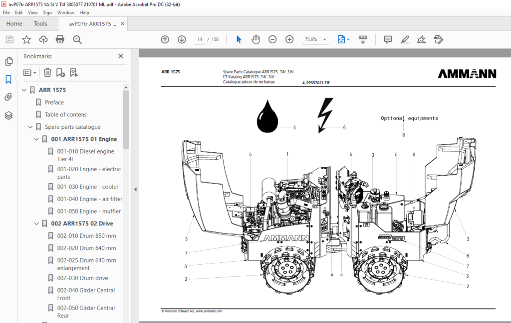 Ammann ARR 1575 Trench Roller Parts Manual 3005077 PDF