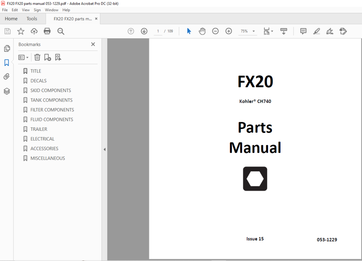 Ditch Witch FX20 & S4S Trailer Kohler® CH740 Parts Manual 0531229 PDF