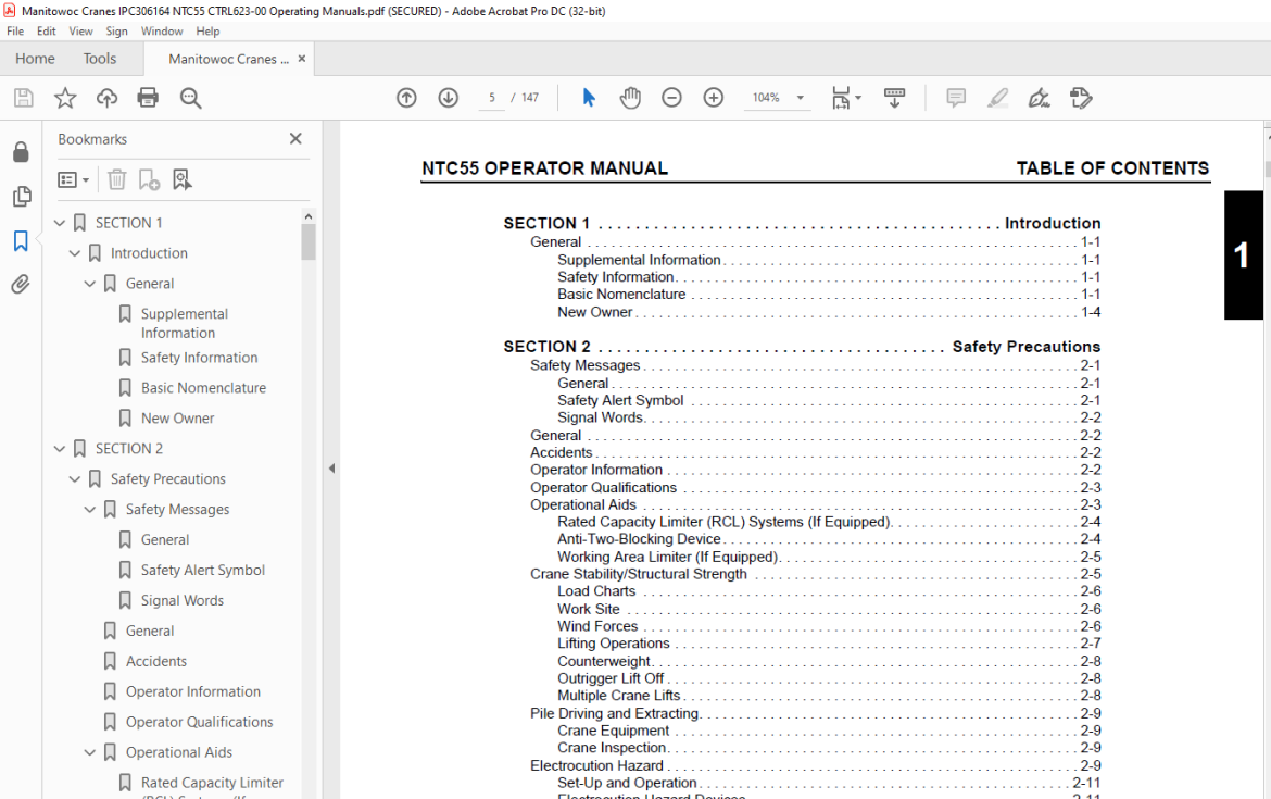 Manitowoc National Crane NTC55 Operator Manual PDF