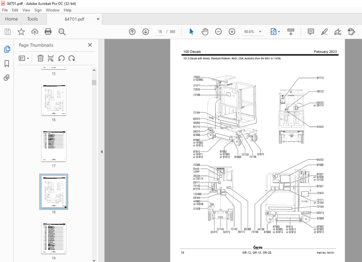 Genie GR12 GR15 GR20 Parts Manual 84701 PDF HeyDownloads Manual
