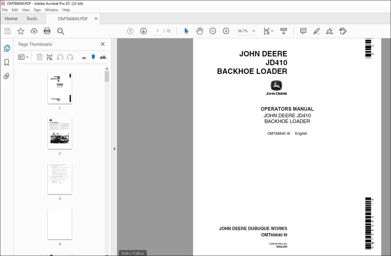 John Deere JD410 BACKHOE LOADER Operators Manual - PDF DOWNLOAD ...