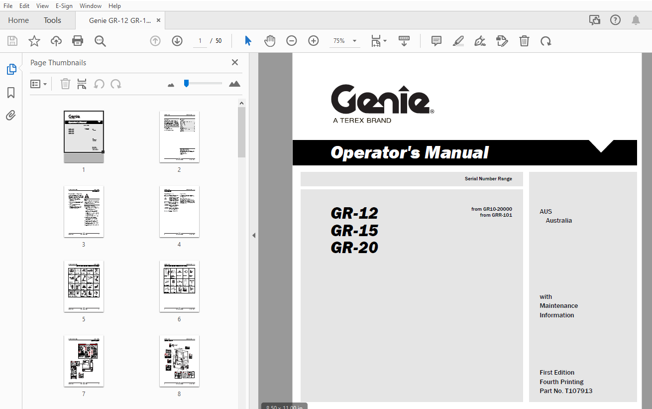 Genie GR-12 GR-15 GR-20 Operator’s Manual T107913 – PDF DOWNLOAD – HeyDownloads – Manual Downloads