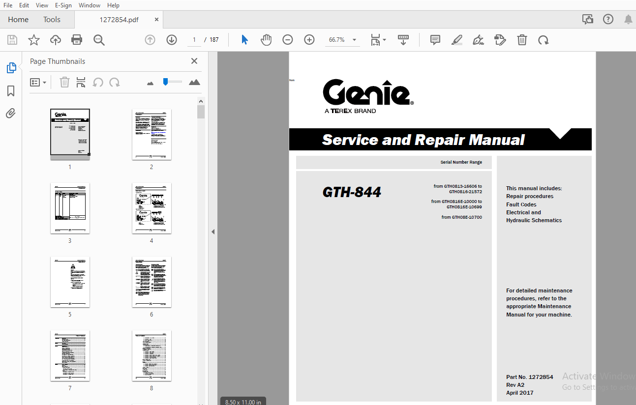 Genie GTH844 Service & Repair Manual 1272854 PDF DOWNLOAD
