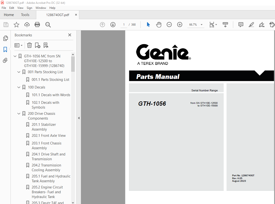 Genie Lift Truck GTH1056 Parts Manual 1286740GT PDF DOWNLOAD