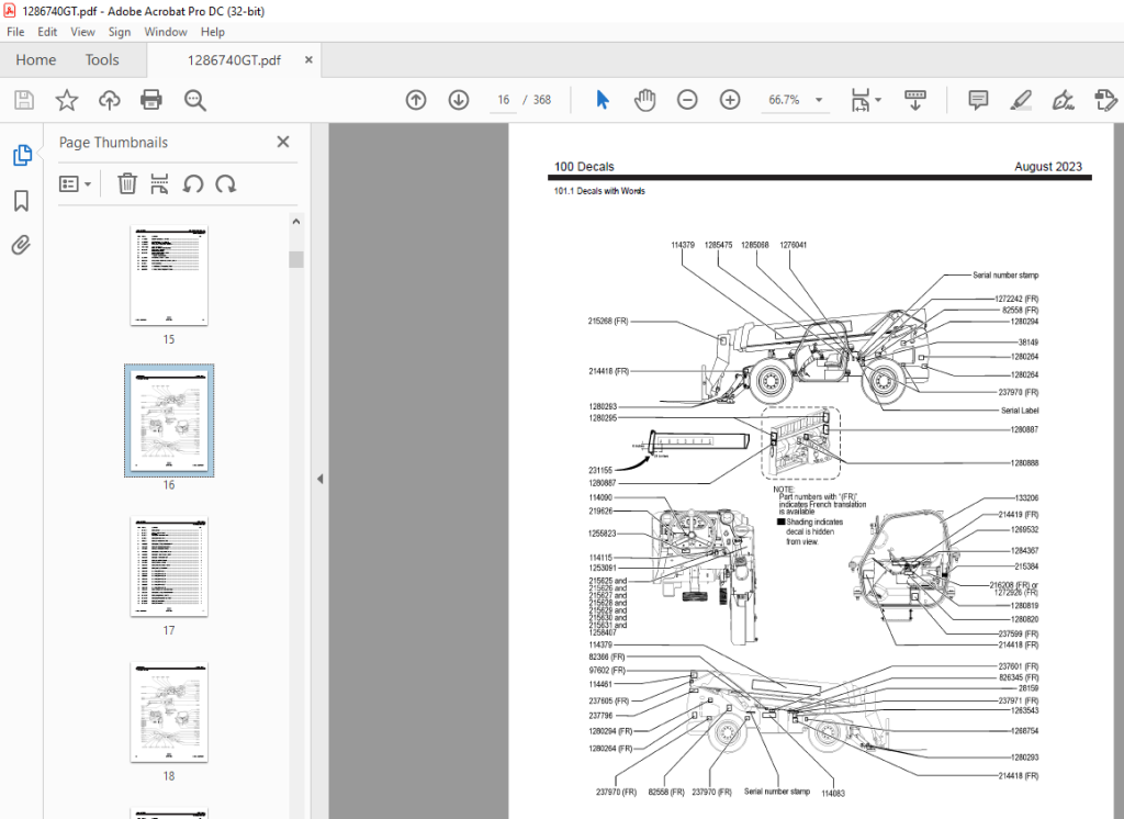 Genie Lift Truck GTH1056 Parts Manual 1286740GT PDF DOWNLOAD