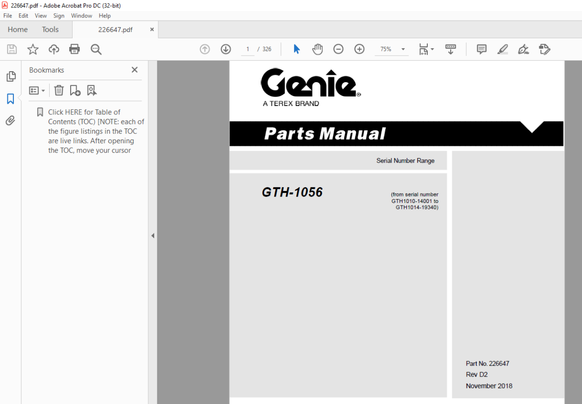 Genie Lift Truck GTH1056 Parts Manual 226647 PDF DOWNLOAD