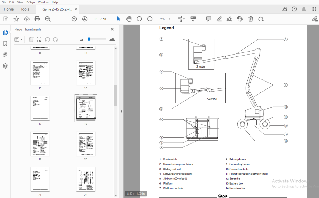 Genie Z-45/25 Z-45/25J DC Power Bi-Energy Power Operator's Manual - PDF