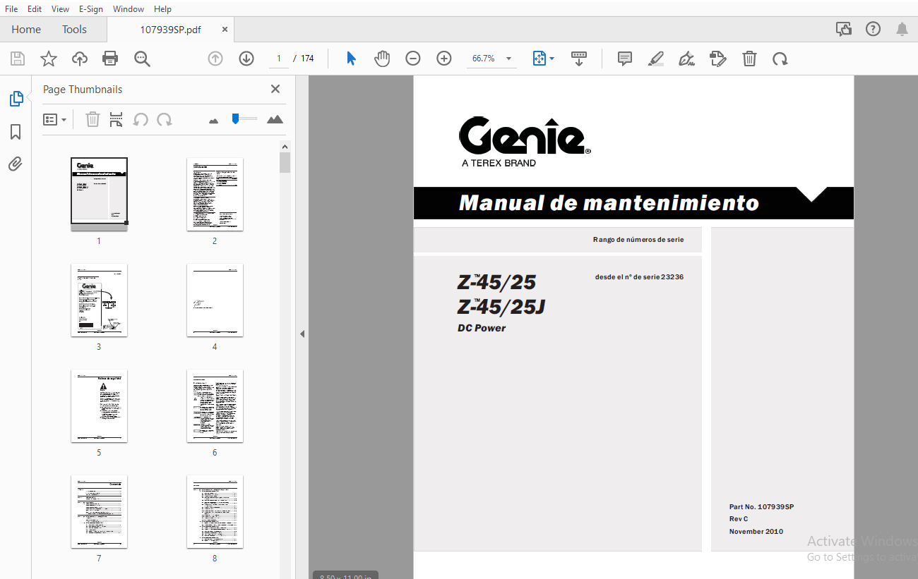 Genie Z-45/25 Z-45/25J DC Power Manual de mantenimiento 107939SP - PDF