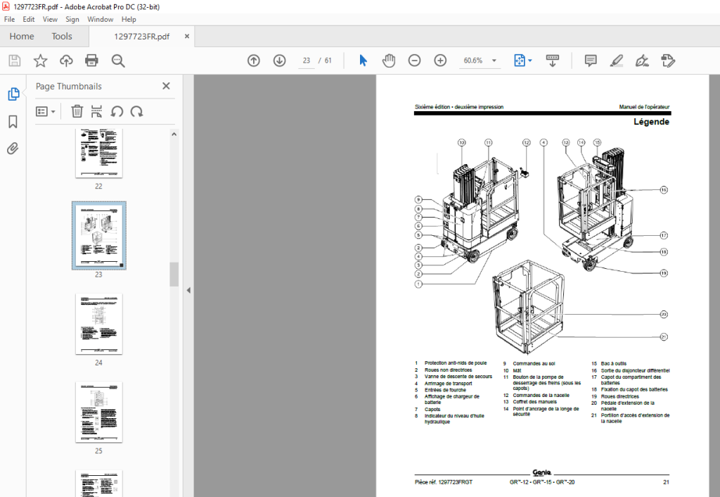 Genie lift GR-12 GR-15 GR-20 Manuel de l’opérateur 1297723 - HeyDownloads - Manual Downloads