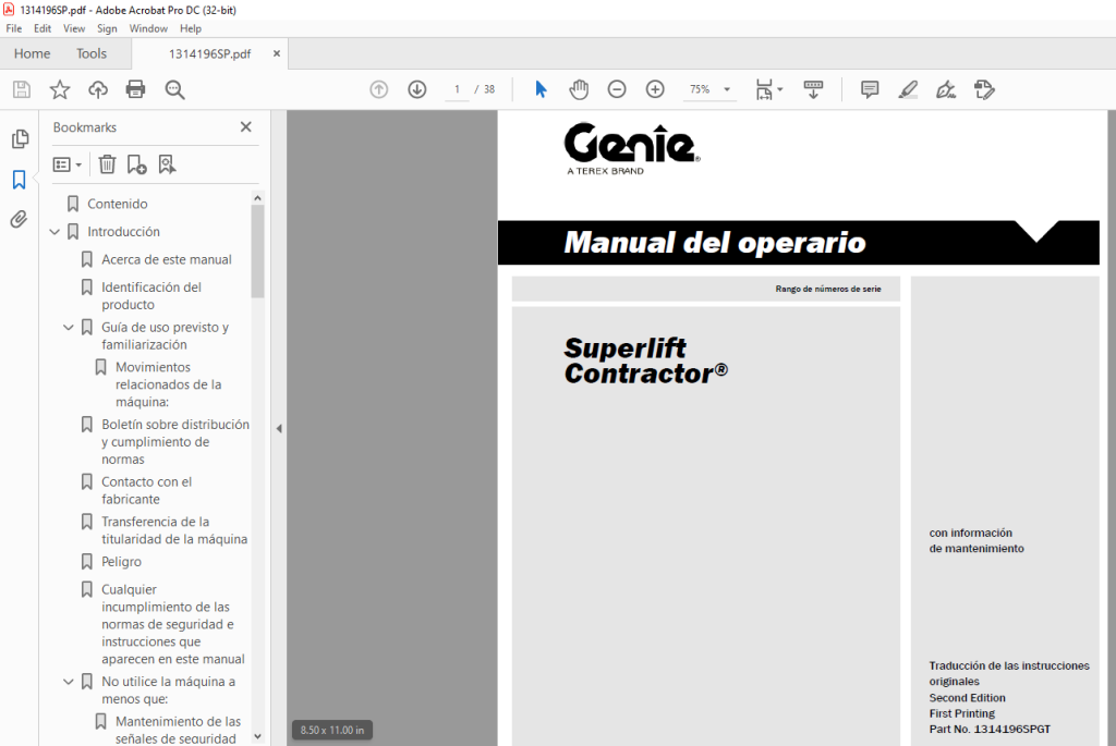 Genie lift Superlift Contractor Manual del operario 1314196 PDF
