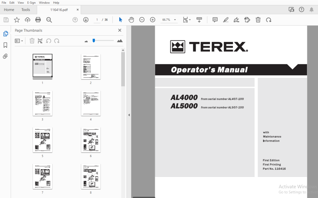 Terex AL4000 AL5000 Operator's Manual 116416 - PDF DOWNLOAD ...