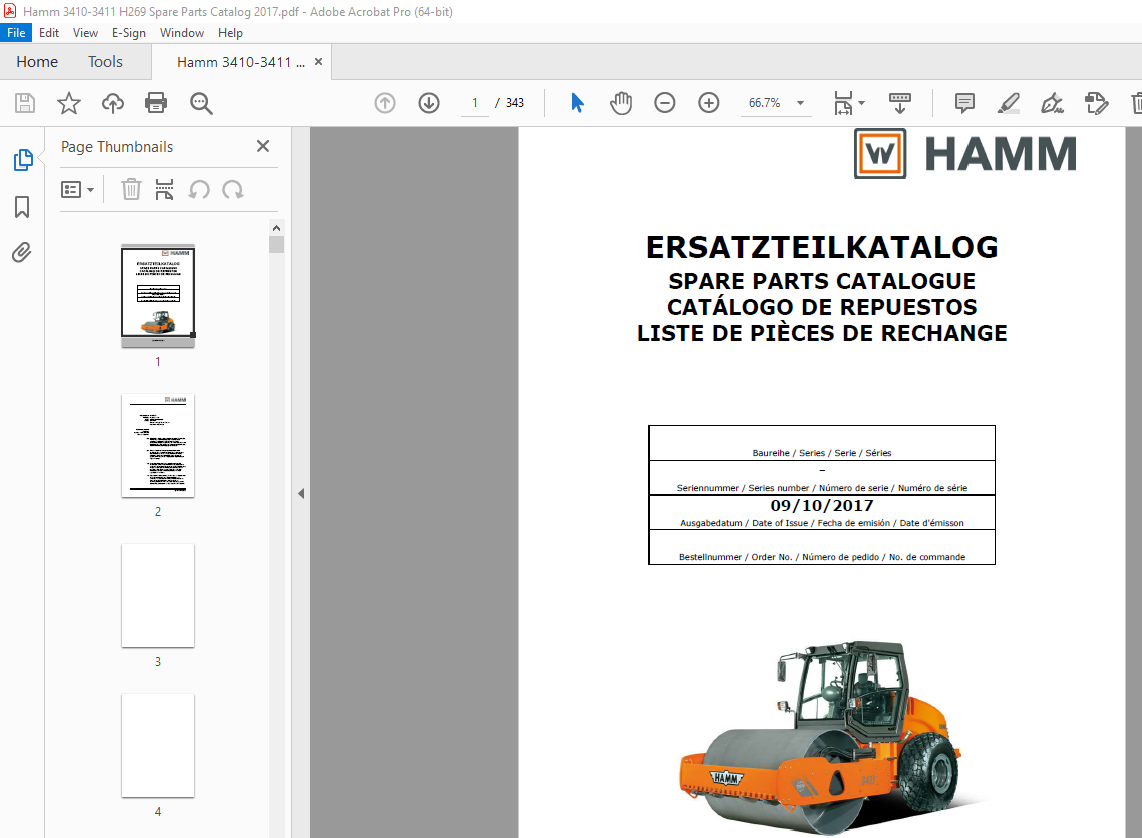 Hamm Roller 34103411 (H269) Parts Catalogue Manual PDF DOWNLOAD