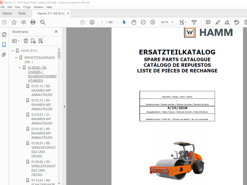 Hamm Roller H216 (311) Parts Catalogue Manual PDF DOWNLOAD