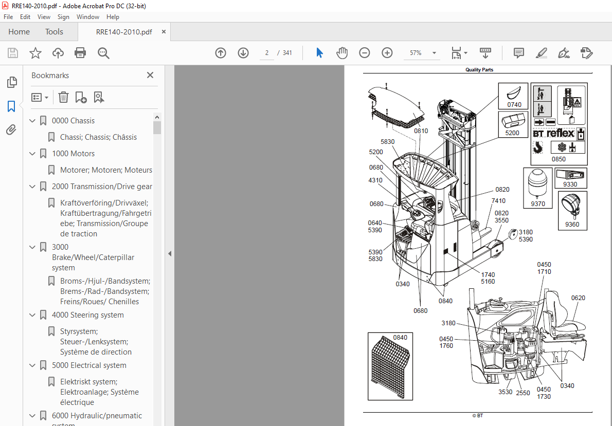 BT Forklift RRE140, RRE140C, RRE140E, RRE140EC Quality Parts Manual 6130359