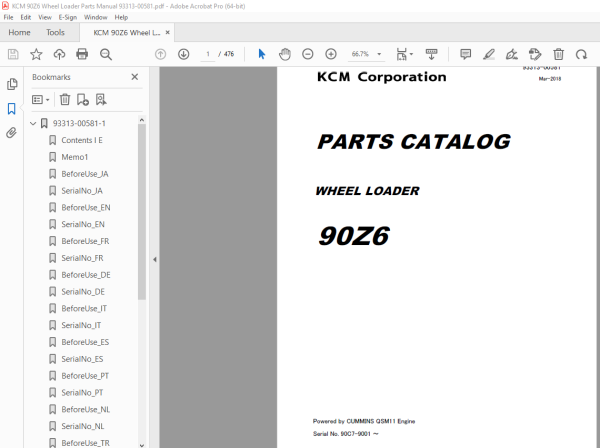 KCM 67Z7B Wheel Loader CUMMINS QSB4.5 Engine Parts Manual – PDF ...
