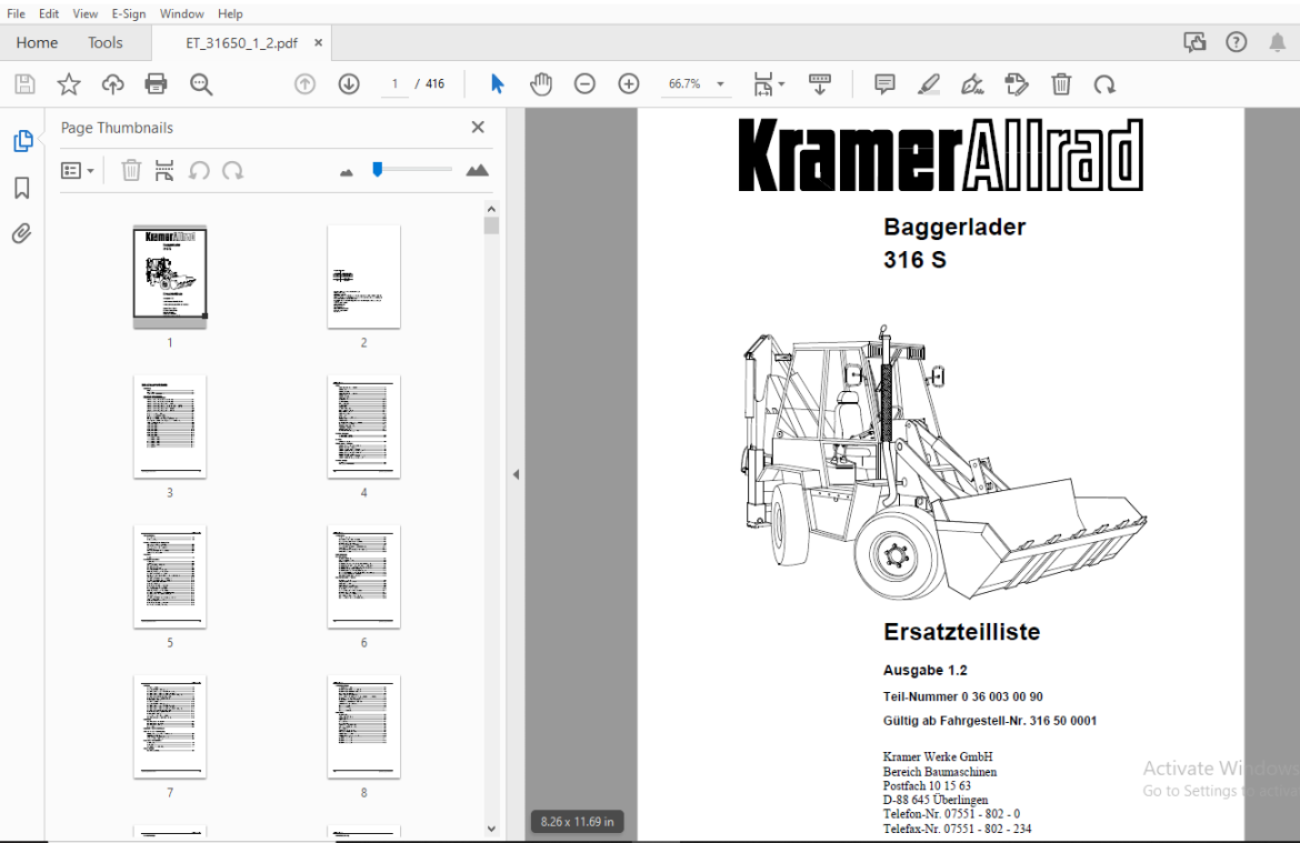 Kramer ALLRAD Wheel Loader Series 12, 16 Spare Parts List PDF ...
