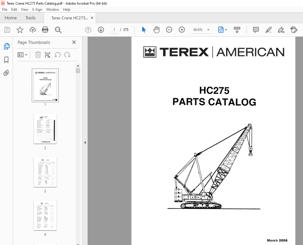 Terex Crane HC275 Parts Catalog Manual - PDF DOWNLOAD
