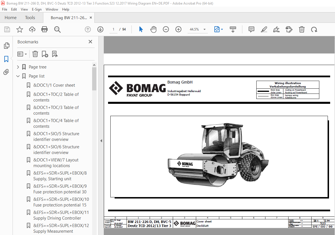 Bomag BW 211-266 D, DH, BVC-5 Deutz TCD 2012-13 Tier 3 Function.523 ...