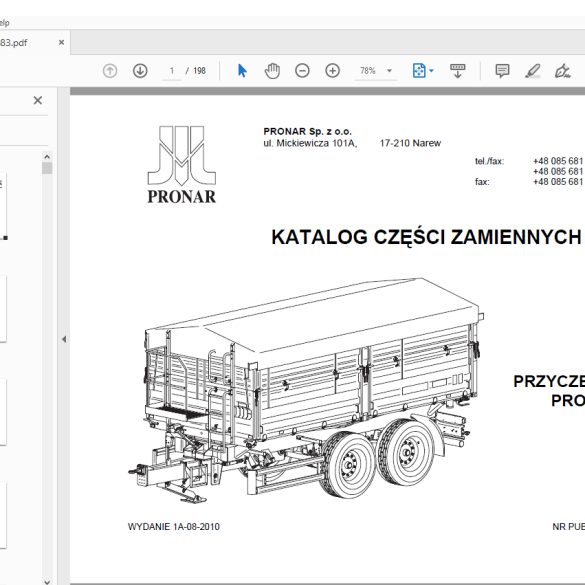 PRONAR T902 PRZYCZEPA ROLNICZA KATALOG CZĘŚCI ZAMIENNYCH PDF