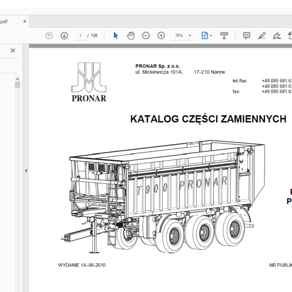 PRONAR T902 PRZYCZEPA ROLNICZA KATALOG CZĘŚCI ZAMIENNYCH PDF