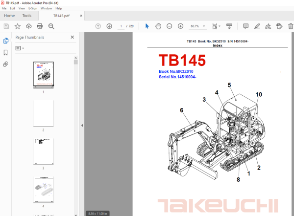Tb145 Takeuchi TB145 Compact Excavator Parts Manual – PDF DOWNLOAD ...