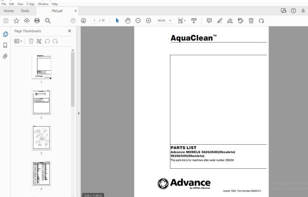 Advance Aquaclean Parts Manual 359336 - PDF DOWNLOAD