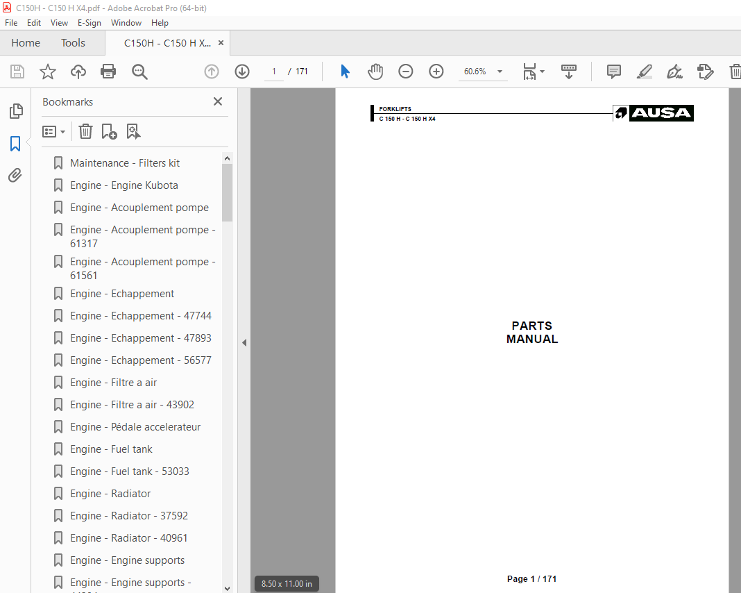 Ausa Forklift C150H - C150 H X4 Parts Manual - PDF DOWNLOAD ...