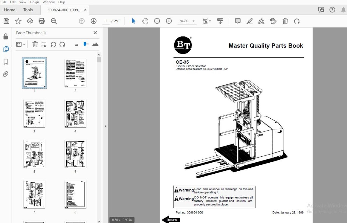 BT FORKLIFT OE-35 QUALITY PARTS MANUAL 309824-000 Digital Manual PDF ...