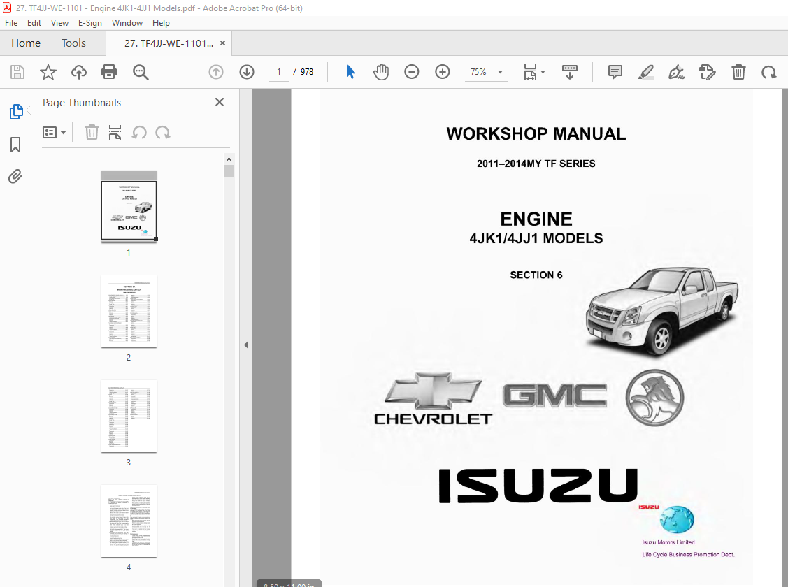 Isuzu 4JK1 4JJ1 2011-2014MY TF Series Workshop Manual PDF Isuzu 4JK1 4JJ1 2011-2014MY TF Series Workshop Manual PDF