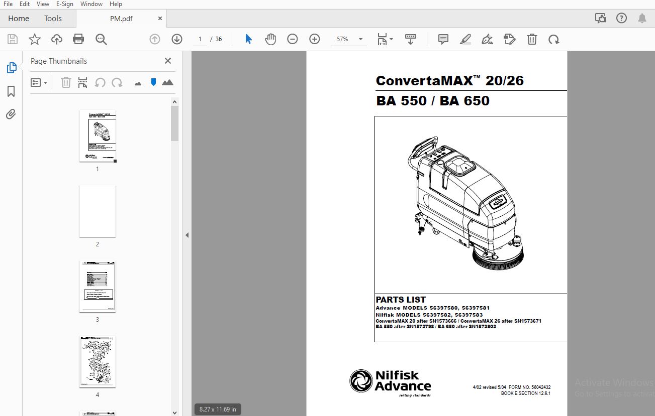 Nilfisk Advance ConvertaMax 20/26 BA 550 / BA 650 Parts Manual - PDF ...