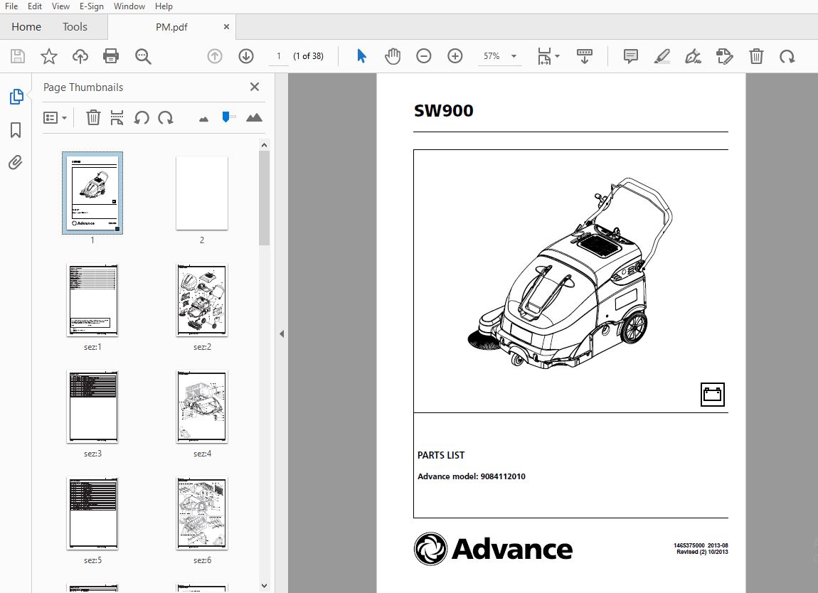 Advance SW900 Parts Manual 1465375000 - PDF DOWNLOAD