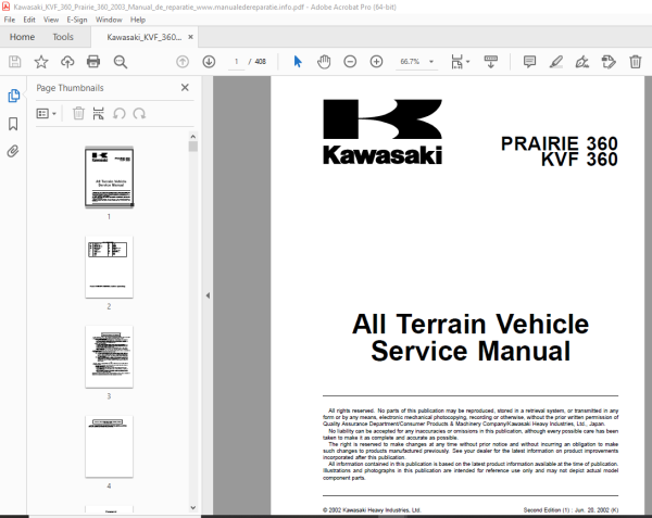 Kawasaki PRAIRIE 360 KVF 360 Vehicle Service Manual - PDF DOWNLOAD